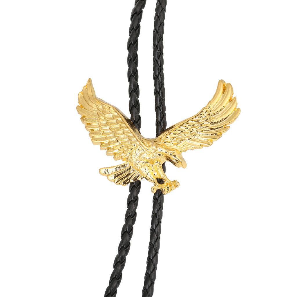 2Pack Retro Style Metal Eagle Bolo Tie Western Leather Cord String Necklace
