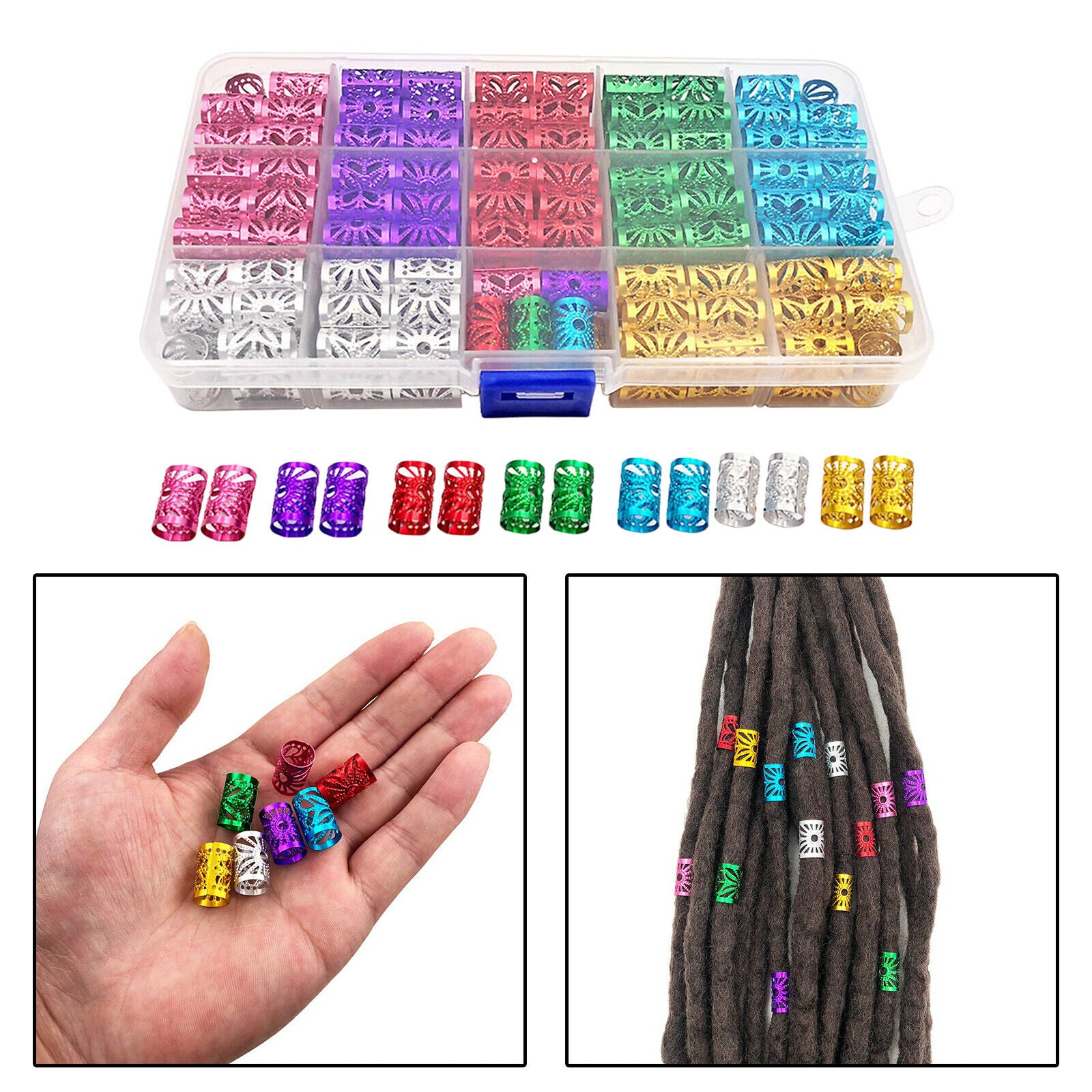 170Pcs Adjustable Hair Braid Cuff Clips Tubes Jewelry For Hair Extension