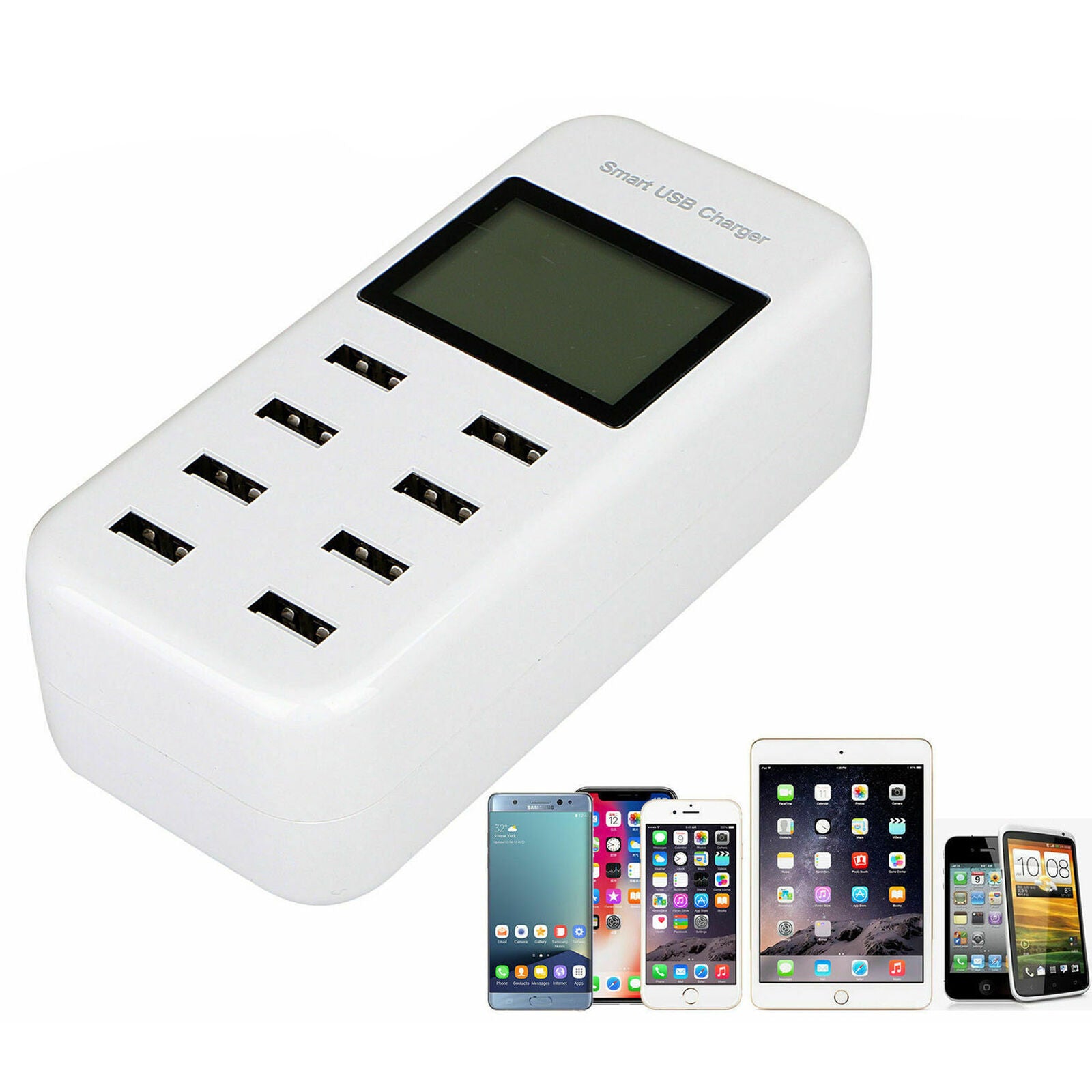 8-Port Smart Multi USB AC Wall Charger Hub Smart Fast Wall Charging Station LCD