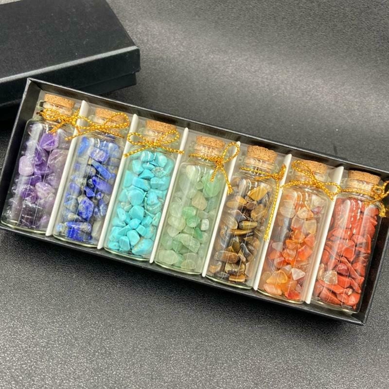 7 Chakra Stone Wishing Bottles Tumbled Chip Crystal Healing Reiki icca Stone Kit