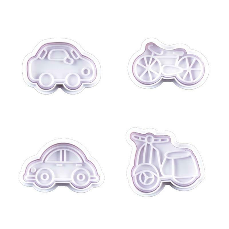 8pcs Bicycle Car Pattern Plastic Baking Mold Kitchen Biscuit Cookie Cutter Mould