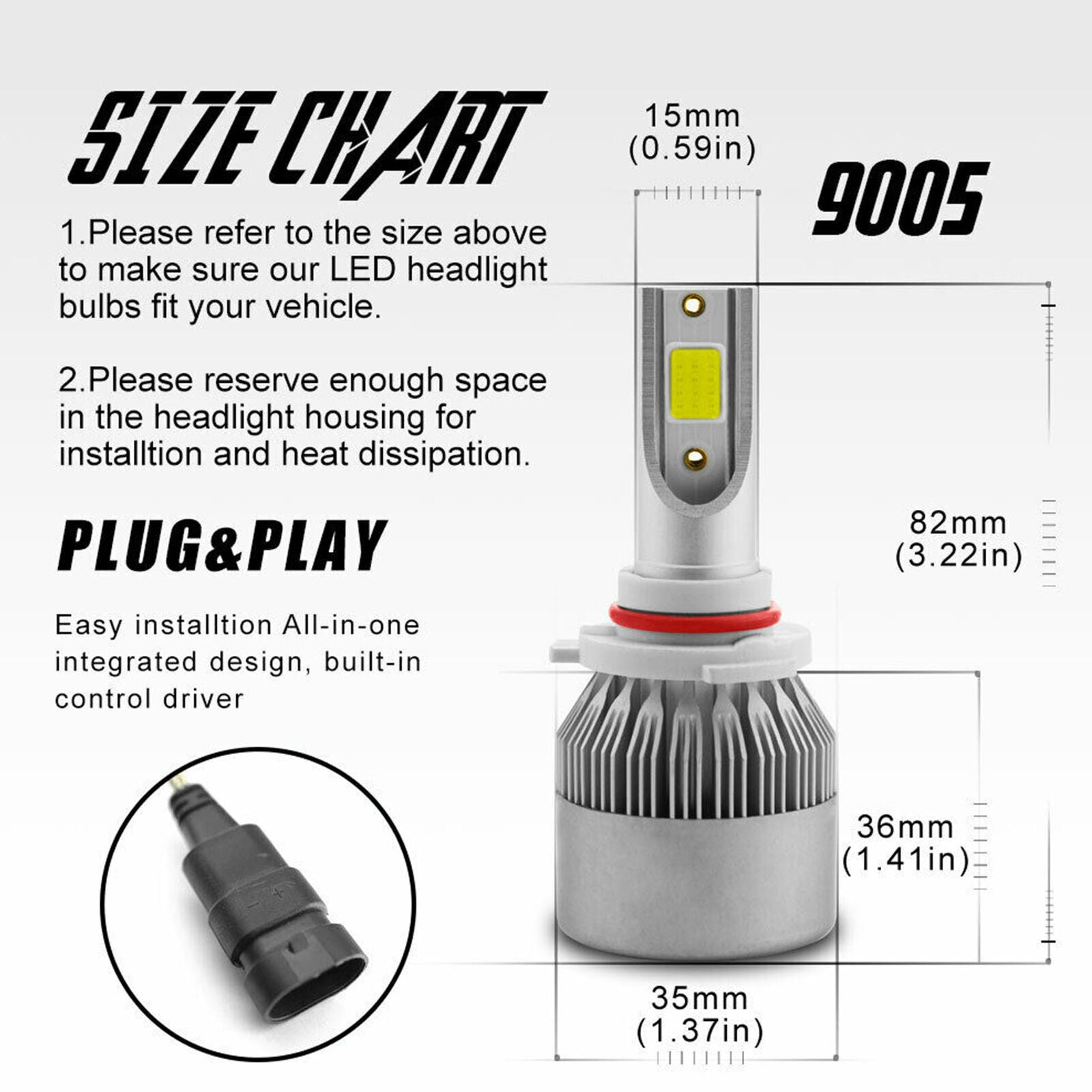 9005 9145 LED Headlight Kit 100W 20000LM High Low Beam Bulb HB3 8000K Ice blue