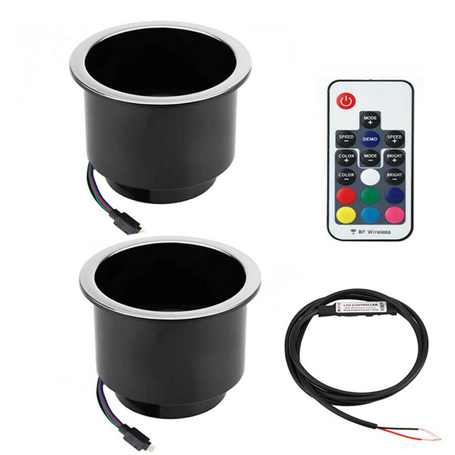 2IN1 14 LED RGB Recessed Boat Cup Drinks Holder Marine Drink Stand Holder Bottle