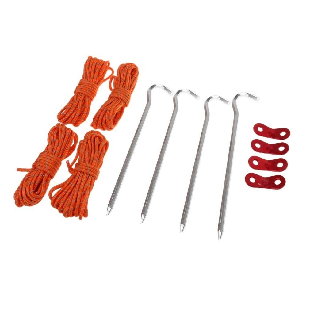 Tent Accessory Set - 4Pc Reflective Rope/4Pc Rope Tensioner/4Pc Tent Stakes