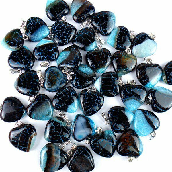 100Pcs 8 Colors Mixed Druzy Geode Agate Love Heart Pendant Bead 20x20x7mm HH6760