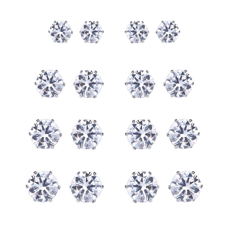 Men Womens Stainless Steel White Round Cubic Ear Studs Earrings 8pairs 4~.l8