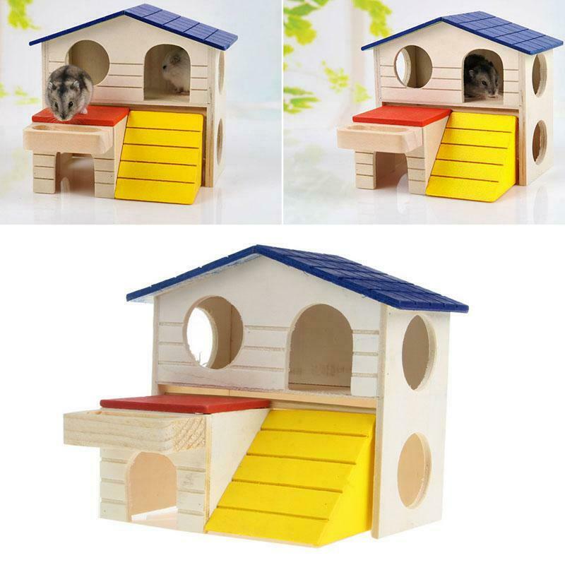 Wooden Bed House Cage Dual Layer Villa For Pet Rat Mouse Dwarf Hamster Animal