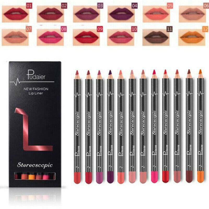 12 PCS/Set Waterproof Lip Liner Lipstick Long-Lasting Matte Lipliner Pencil Pens