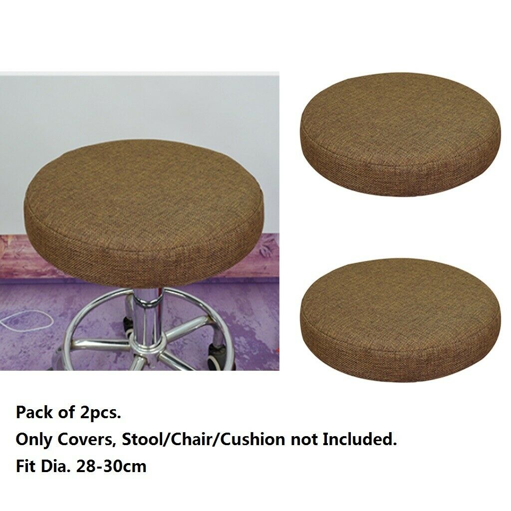 2pcs  Bar Stool Covers Round Chair Seat Cover Linen Cotton Sleeve Brown