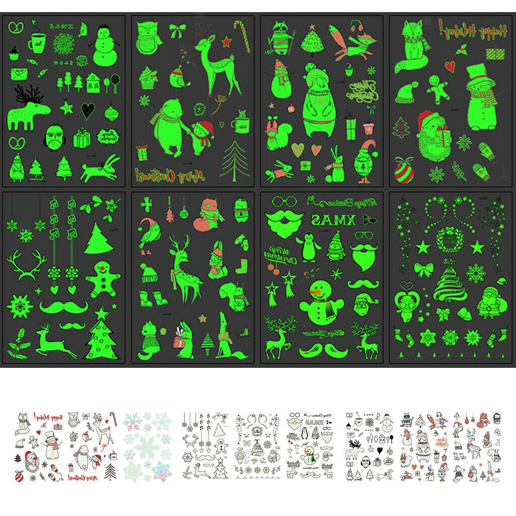 lot Luminous Body Art Stickers Fluorescent Christmas Santa Letters Decals 01