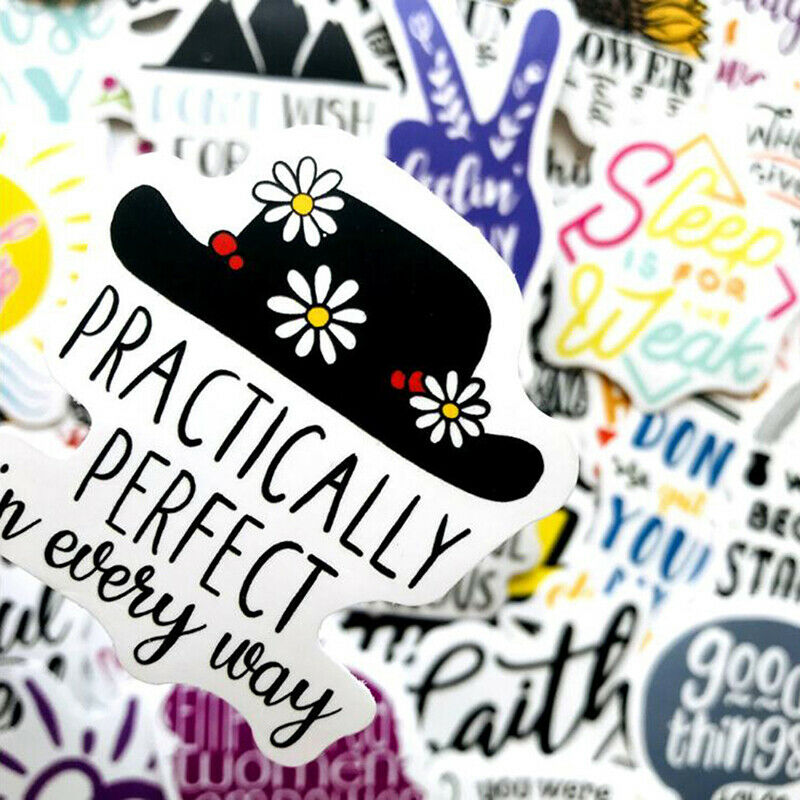 50x English Letters Ctoon Quotes Stickers Laptop Skatebod Luggage Decals^.l8