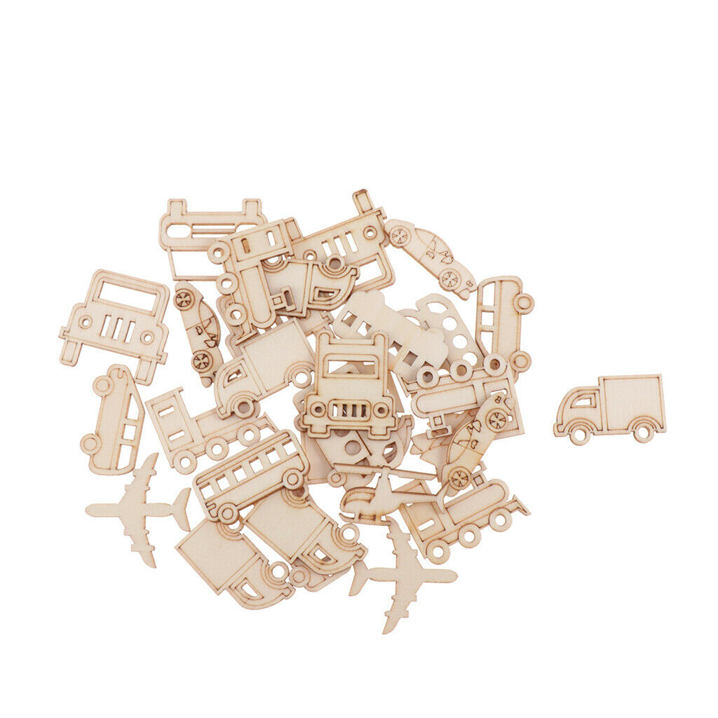 60-Packs Natural Wood Vehicle Shape DIY Crafts Scrapbooking Wooden Ornaments