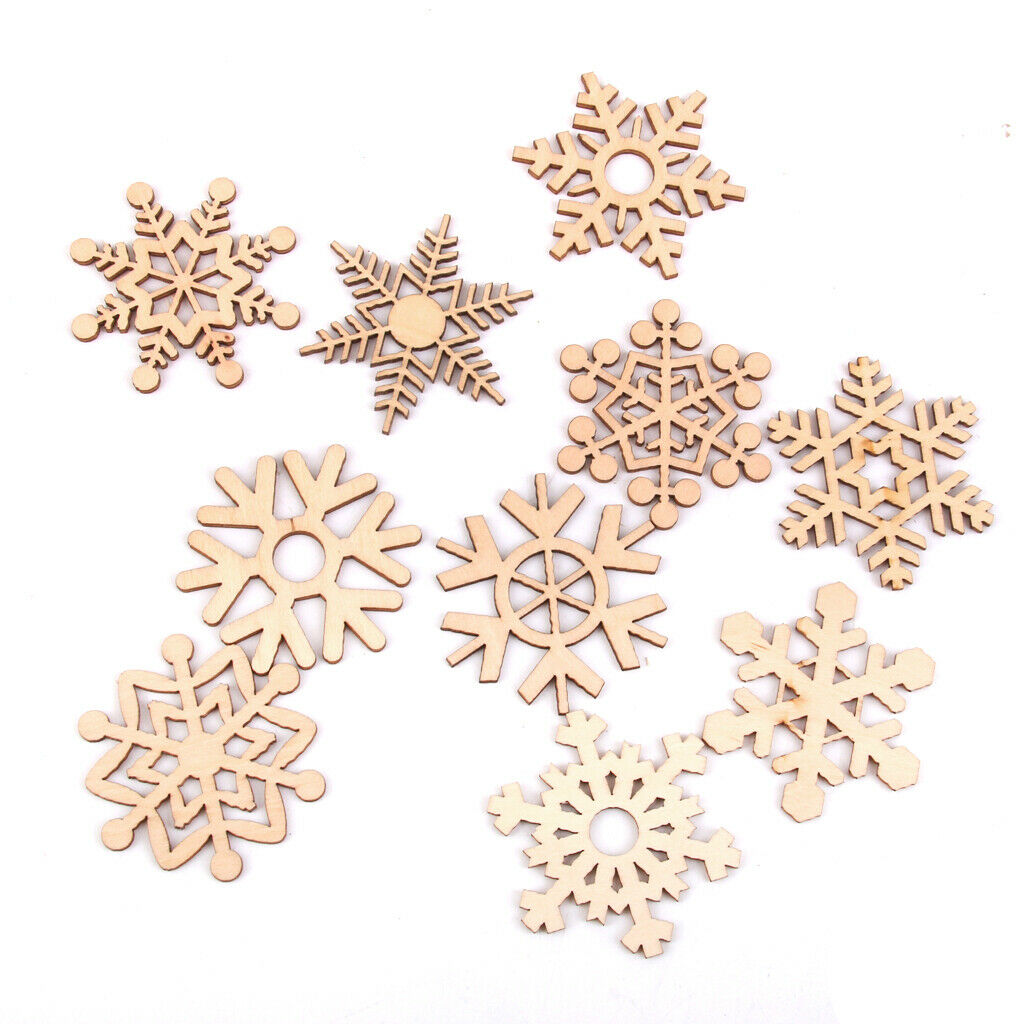 10pcs Assorted Snowflake Shapes Wooden