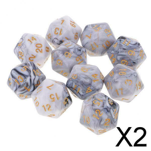 2X D20 Multi Side Dices for Roleplaying Game DND Game Math Teaching White Gray