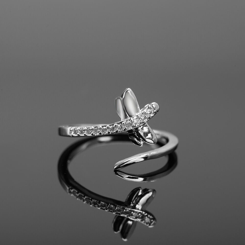 Platinum Plated Fashion Wedding Party crystal lady Cute women open Rings Jewelry