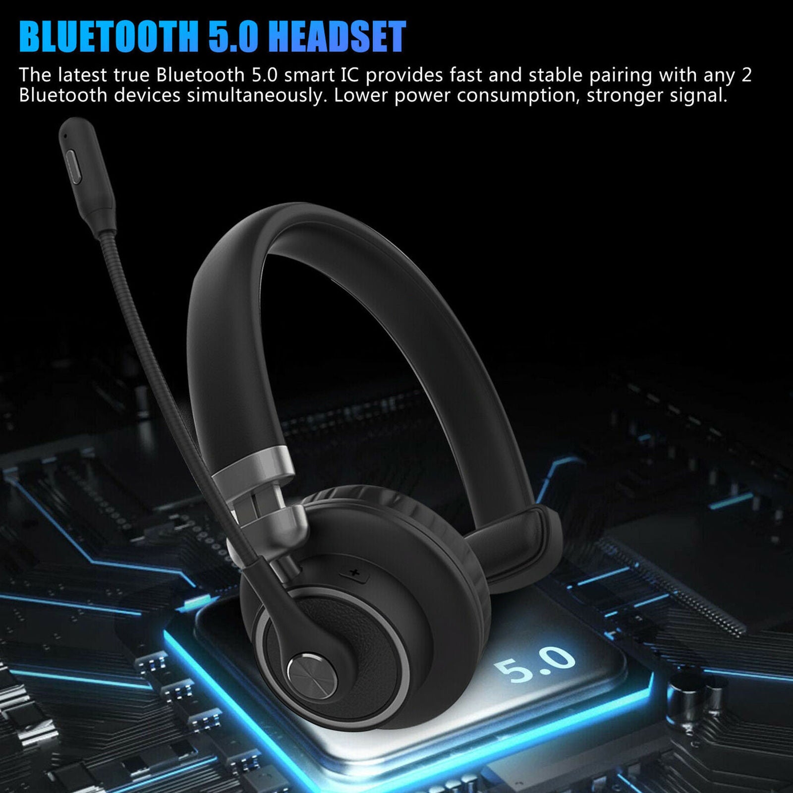 Wireless Headphones Bluetooth 5.0 Mic Headset Noise Cancelling For Truck Driver