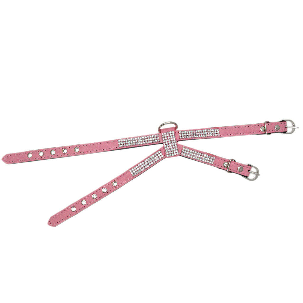 Bling Diamond Crystal Collar Pet Cat Dog Harness Chest Strap Lead Pink S