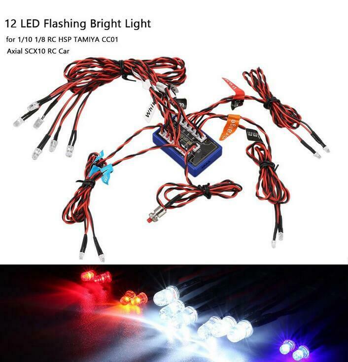 12 Ultra LED Flashing Bright Light Strobe Lamps Kit System for 1/10 1/8 Truck