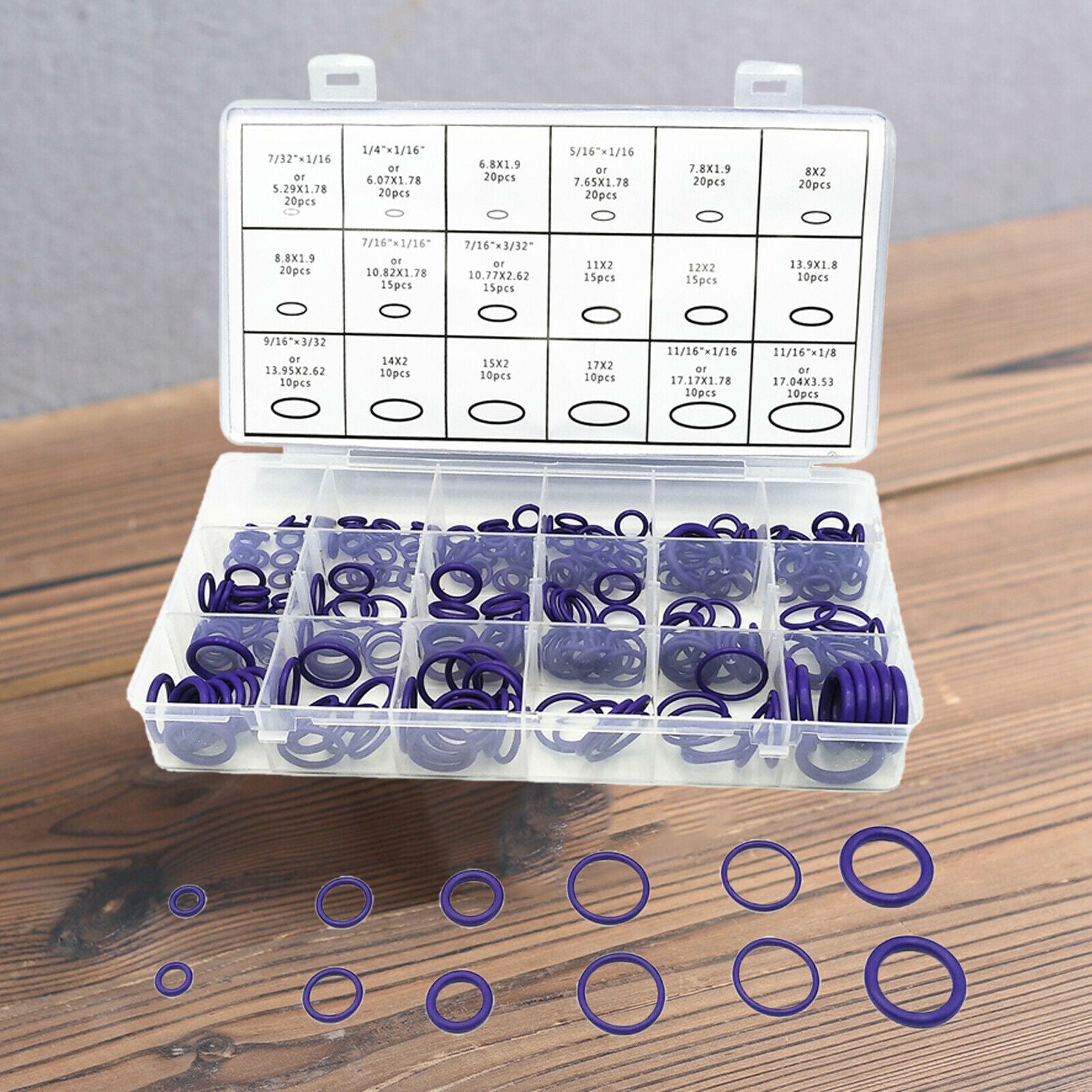 270Pcs Purple Rubber Seal O-Ring Washer Assortment Kit Organizer Easy Carry