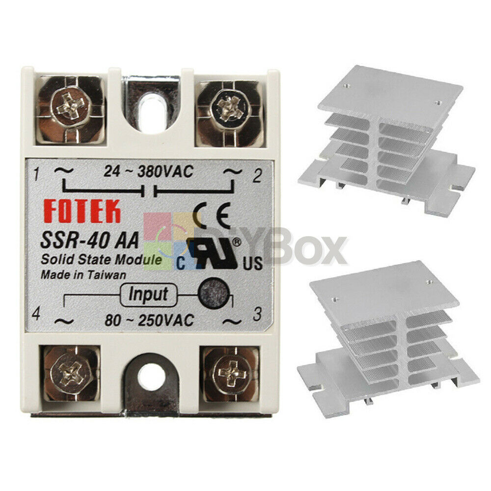 SSR-40AA-H Solid State 40A Relay Module 80-280V AC / 90-480V AC + Heat Sink DIY