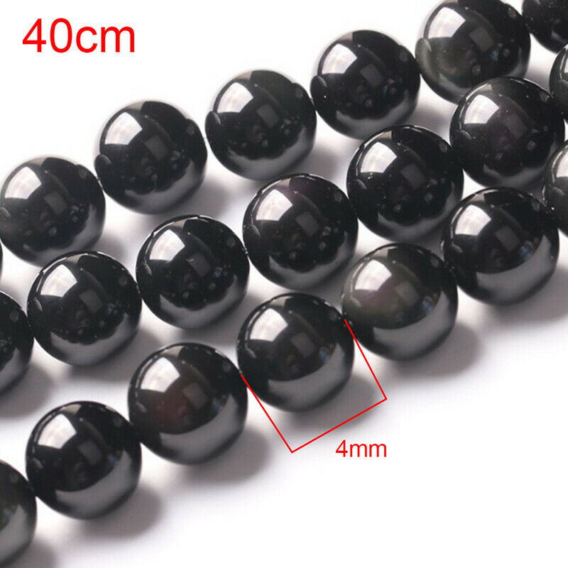 Natural Stone Beads Smooth Black Obsidian Round Loose Beads For DIY Brace.l8