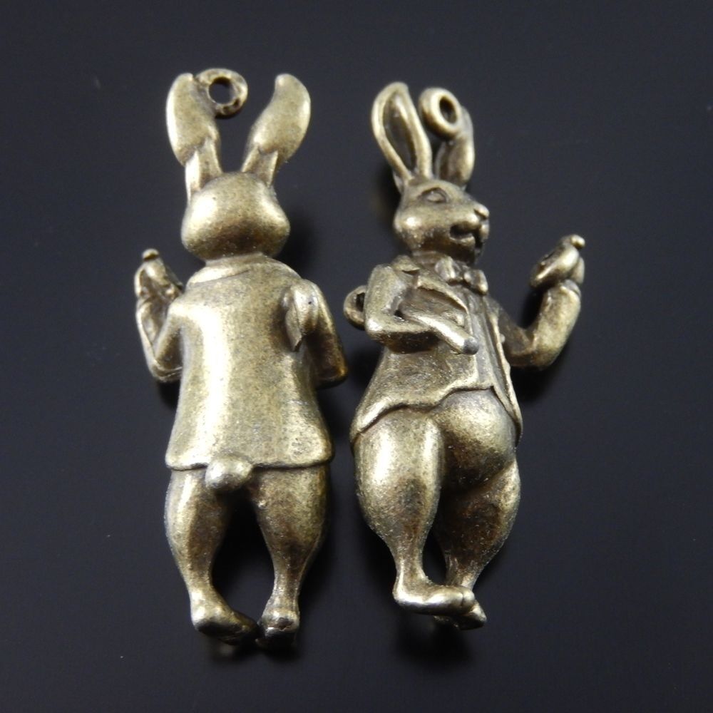 10pcs Antiqued Alice Bronze Tone Rabbit Gentleman Pendant 36*13*8mm 38634