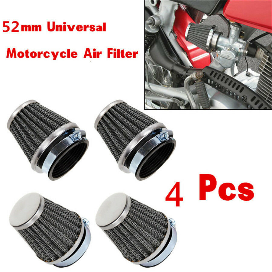 4Pcs 52mm Universal Tapered Motorcycle Air Filters Cleaner Cold Air Intake Kit