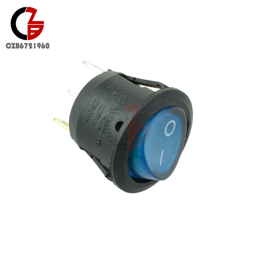 5Pcs Round 3 Pin SPDT ON-OFF Rocker Switch Snap-in 125 250V Round Switch Blue