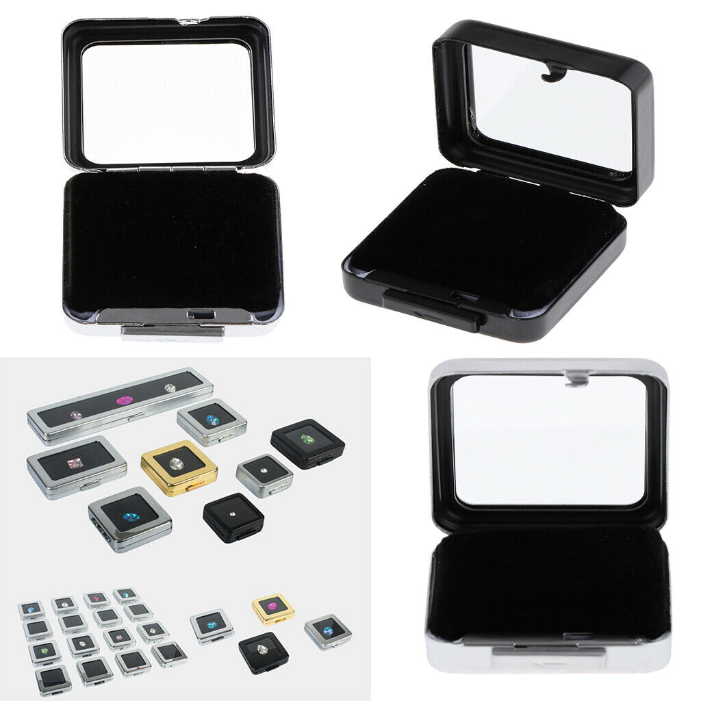 2x Gem Display Box Diamond Jewelry Coin Holder Glass Lid Box Storage Cases