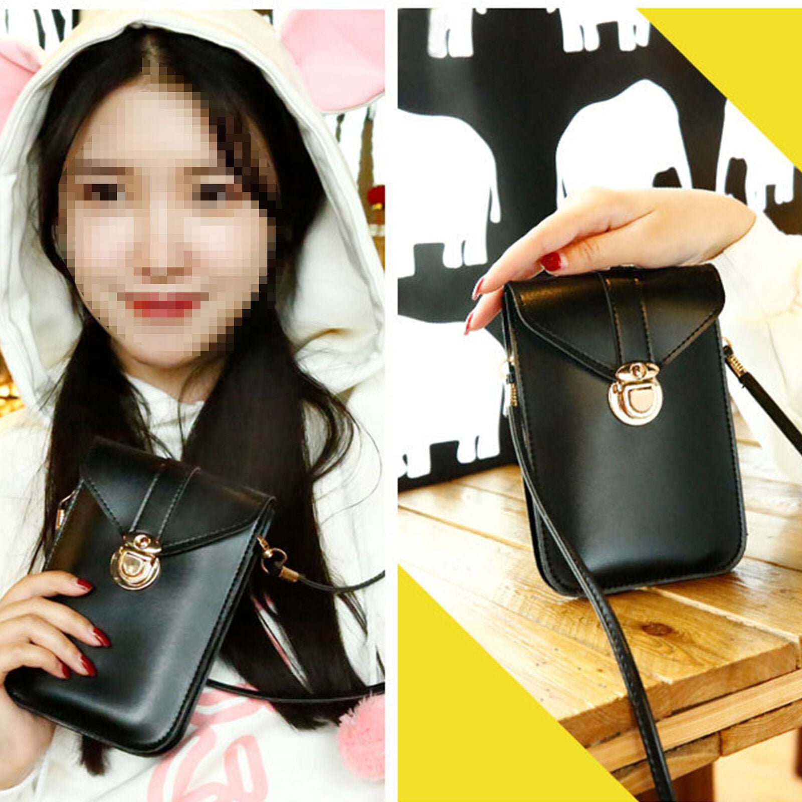 Women Buckle PU Convenient Crossbody Bag Mobile Phone