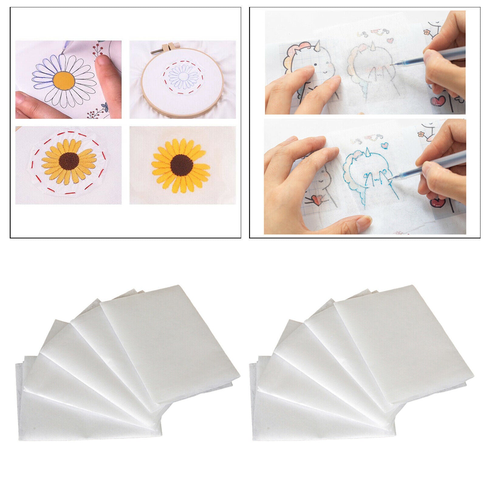 10 Sheets Water Soluble Embroidery Stabilizer Tracing Paper for Home Sewing