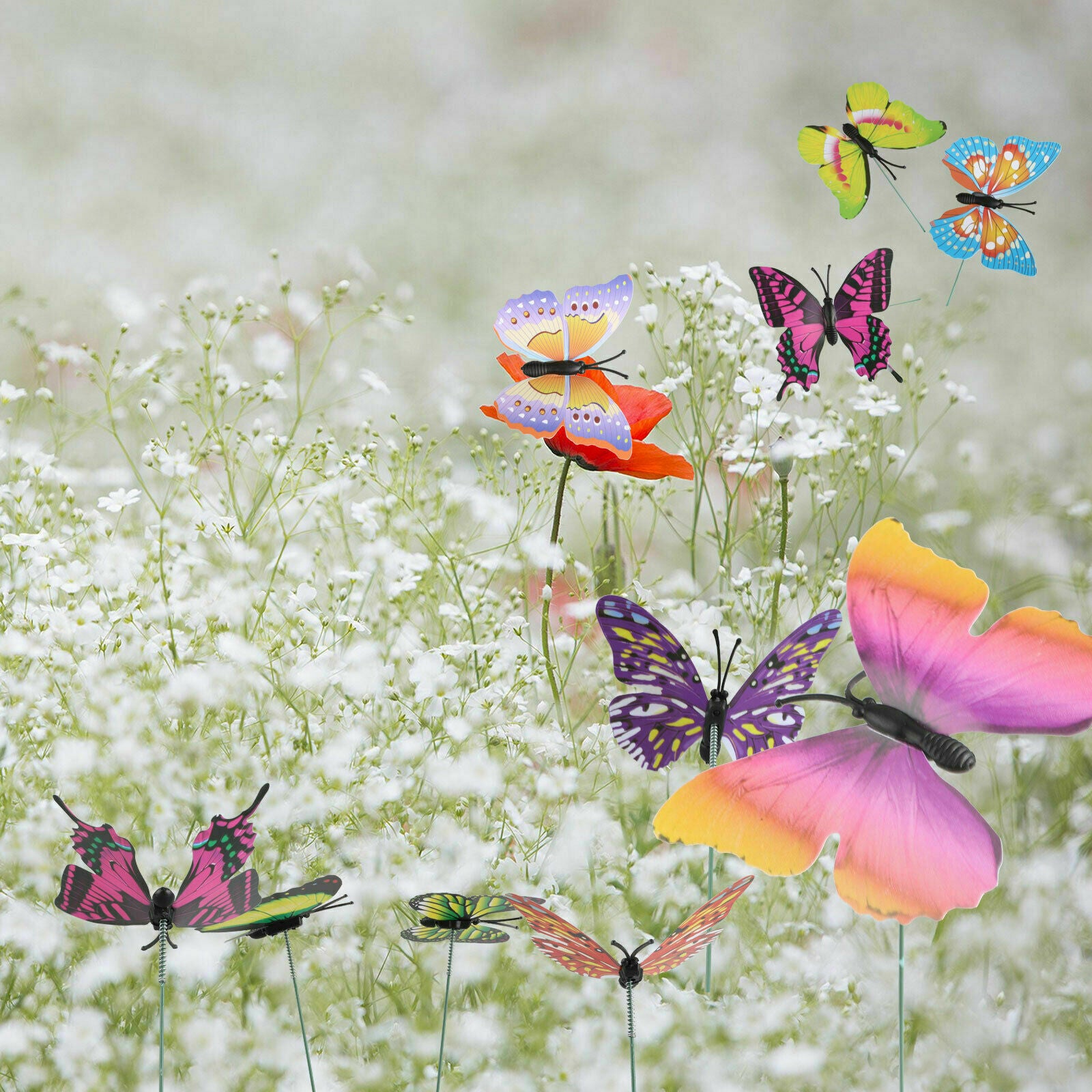 40x Simulation Butterfly Stakes Outdoor Yard Plant Flower Bed Pot Garden Decor