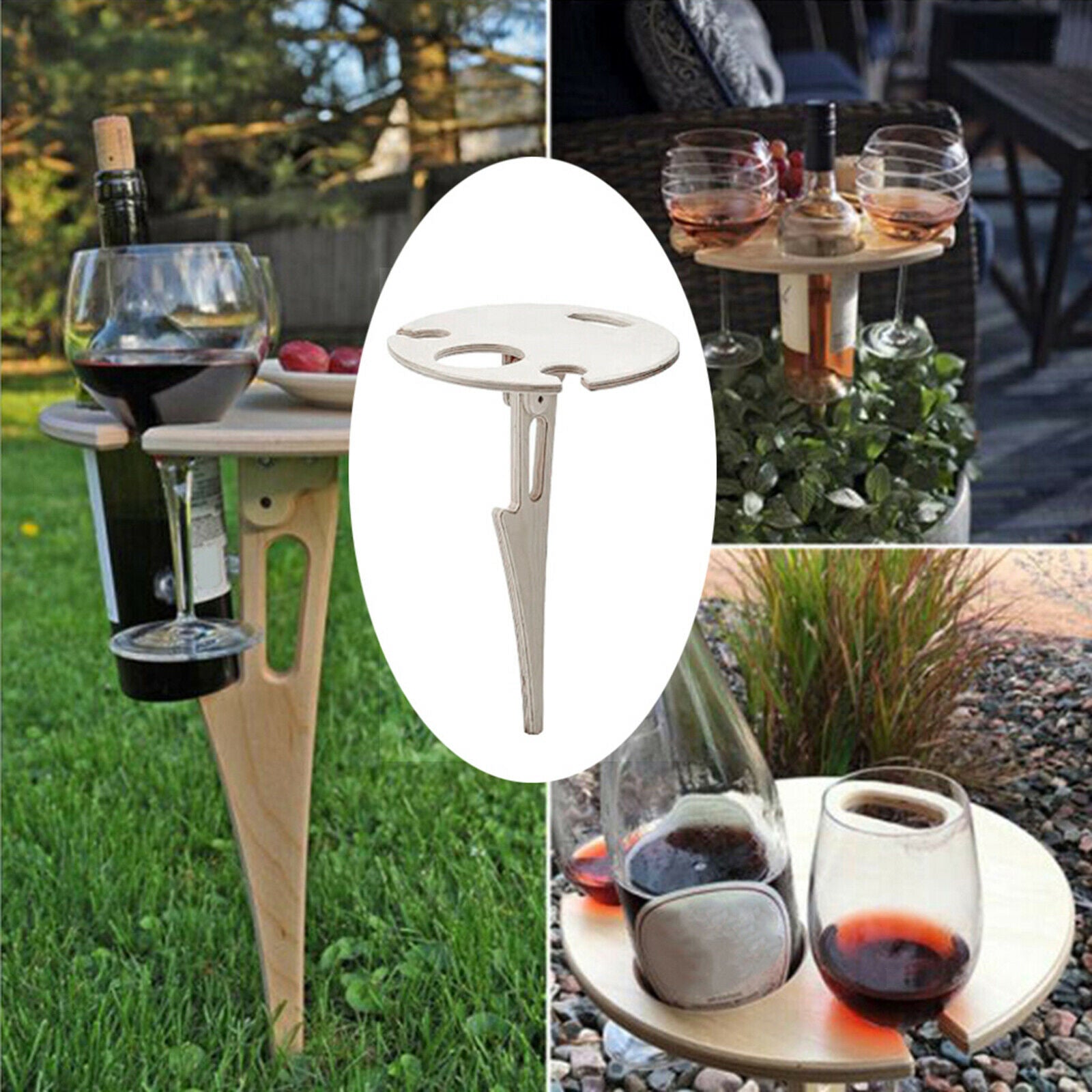 Folding Outdoor Wine Table BBQ Trip Wine Glass Bottles Holder for Beach Lawn