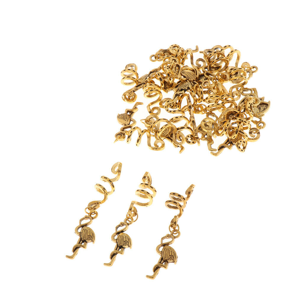 Golden Dreadlock Braiding Beads Hair Coils Pendants Charms Jewelry Cuffs