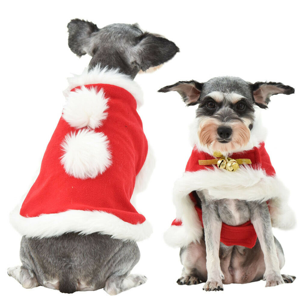 Pet Christmas Cloak Costume with Bells Thicken Fabric Dog Clothes Apparel L