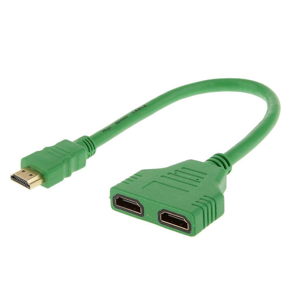 New 1080P   Port Male to 2 Female 1 In 2 Out Splitter Cable Adapter Green