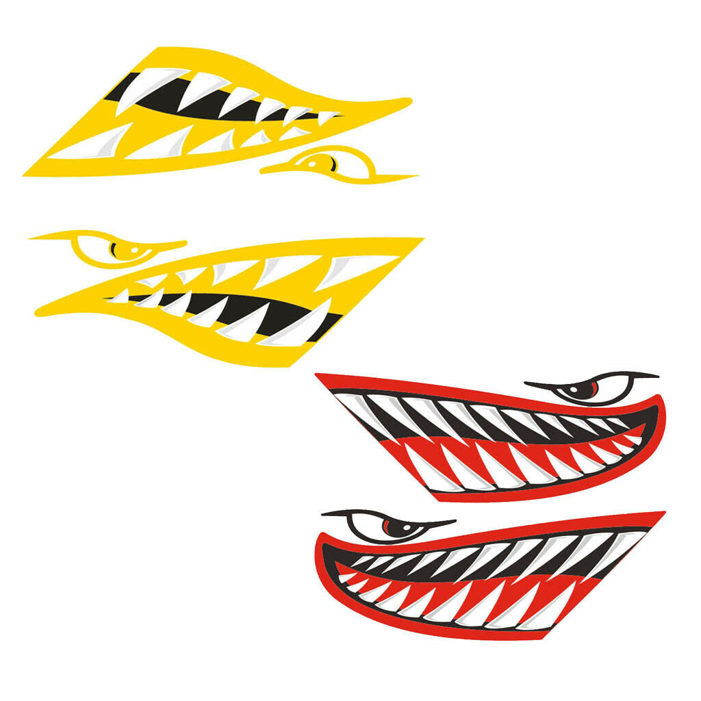 4 Pieces Vinyl Large Shark Teeth Mouth Decals Stickers for Kayak Canoe Boat