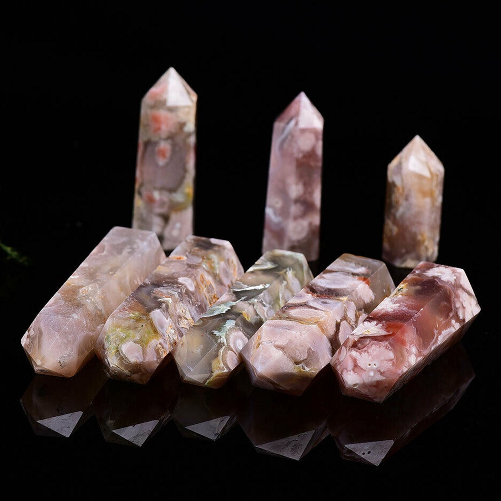 1pc Natural Flower Agate Tower Point Quartz Crystal Obelisk Wand Healing Stone