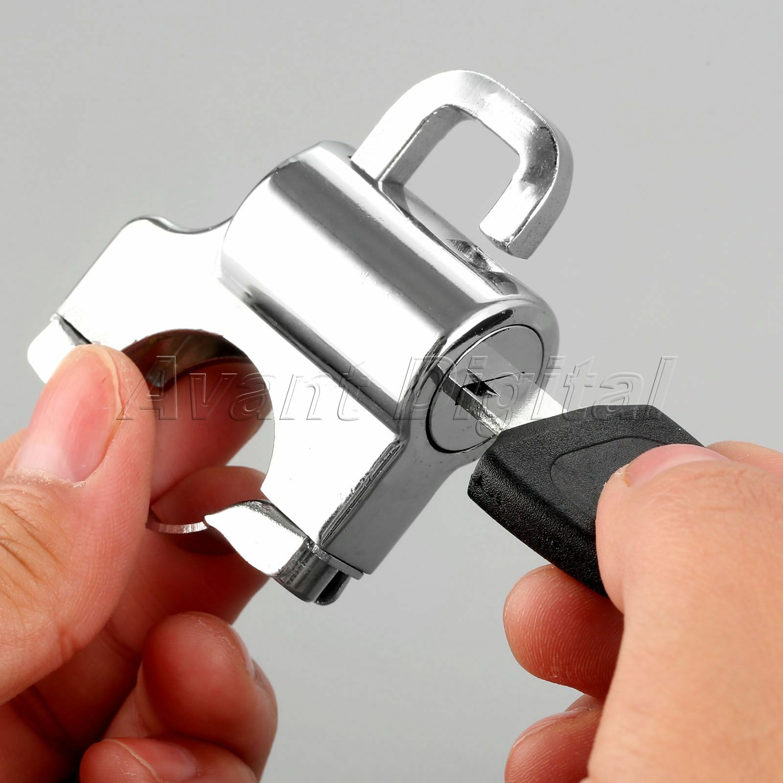 Motorcycle Motorbike Chrome Helmet Lock 2 Keys with 22mm Handlebar Hanger Hook