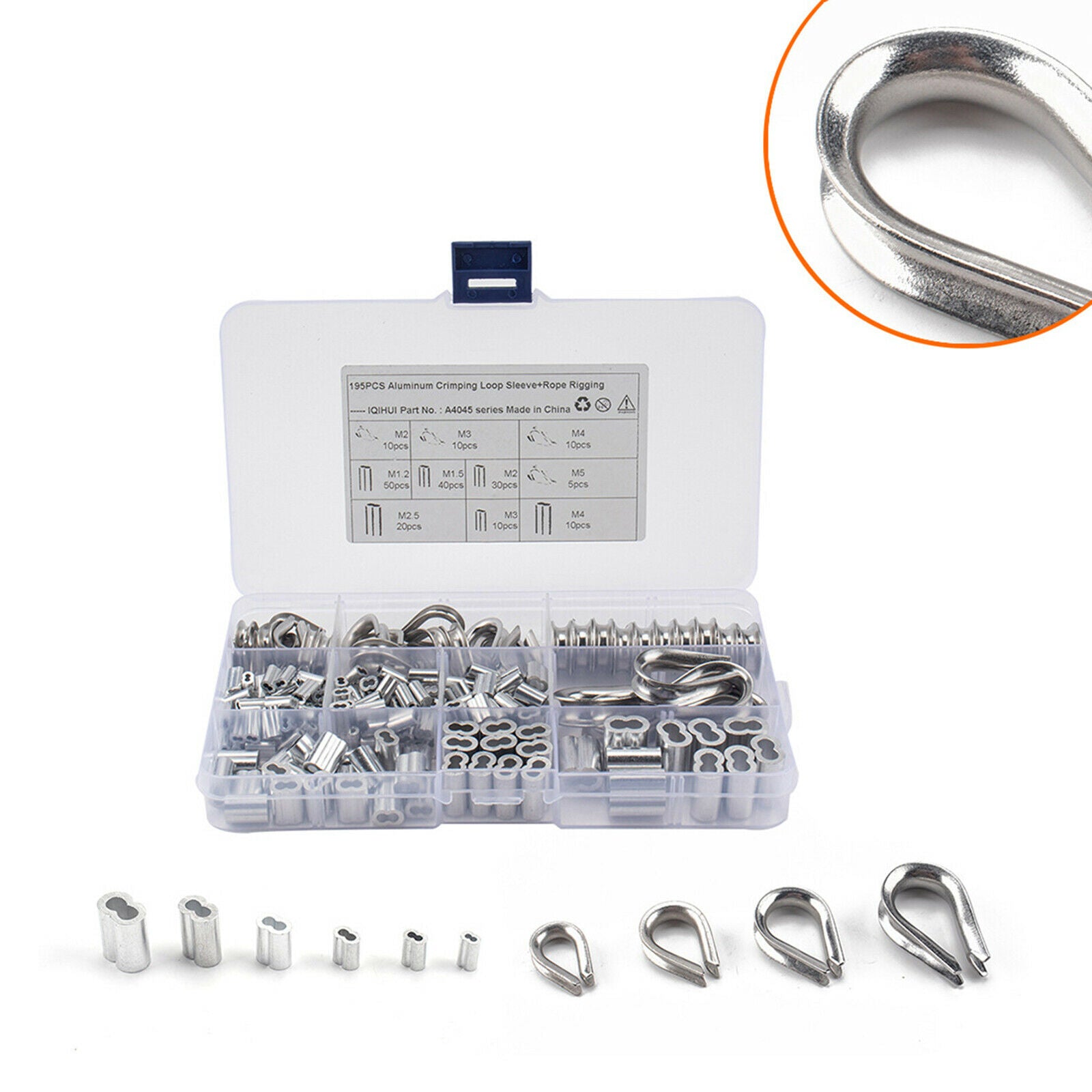 Pack of 195 Thimble Aluminum Crimping Loop Sleeve Accessories Set Durable