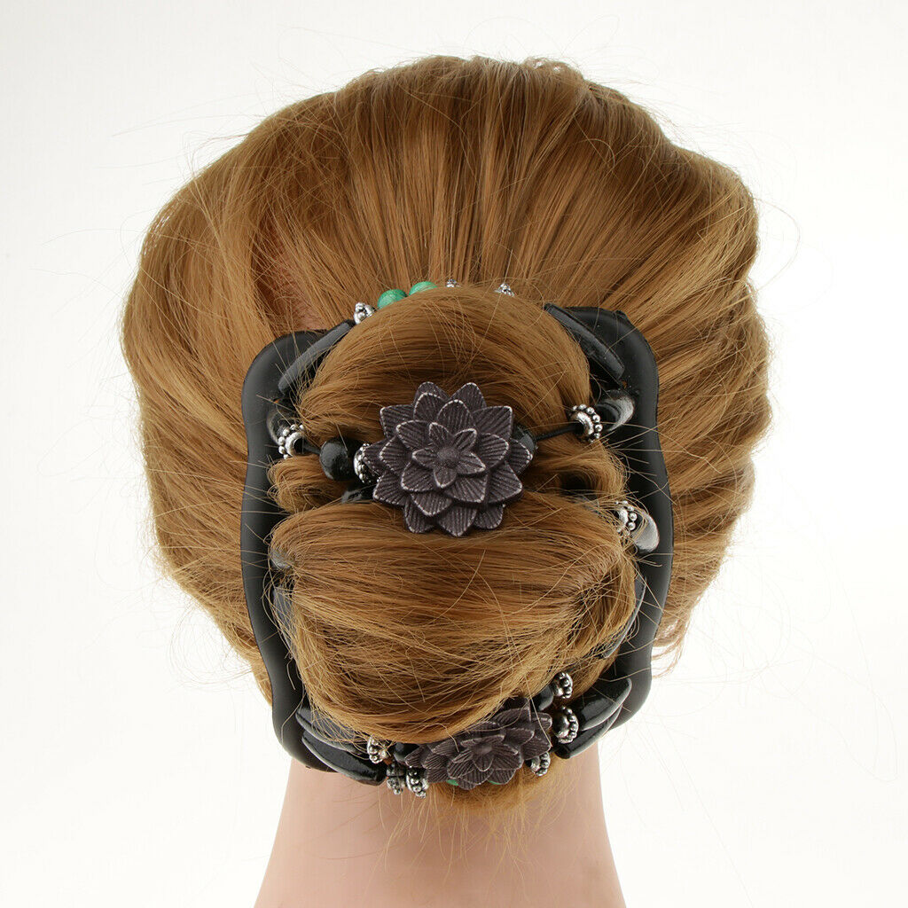 elastic double hair comb with wooden bead light hair clip hair accessories