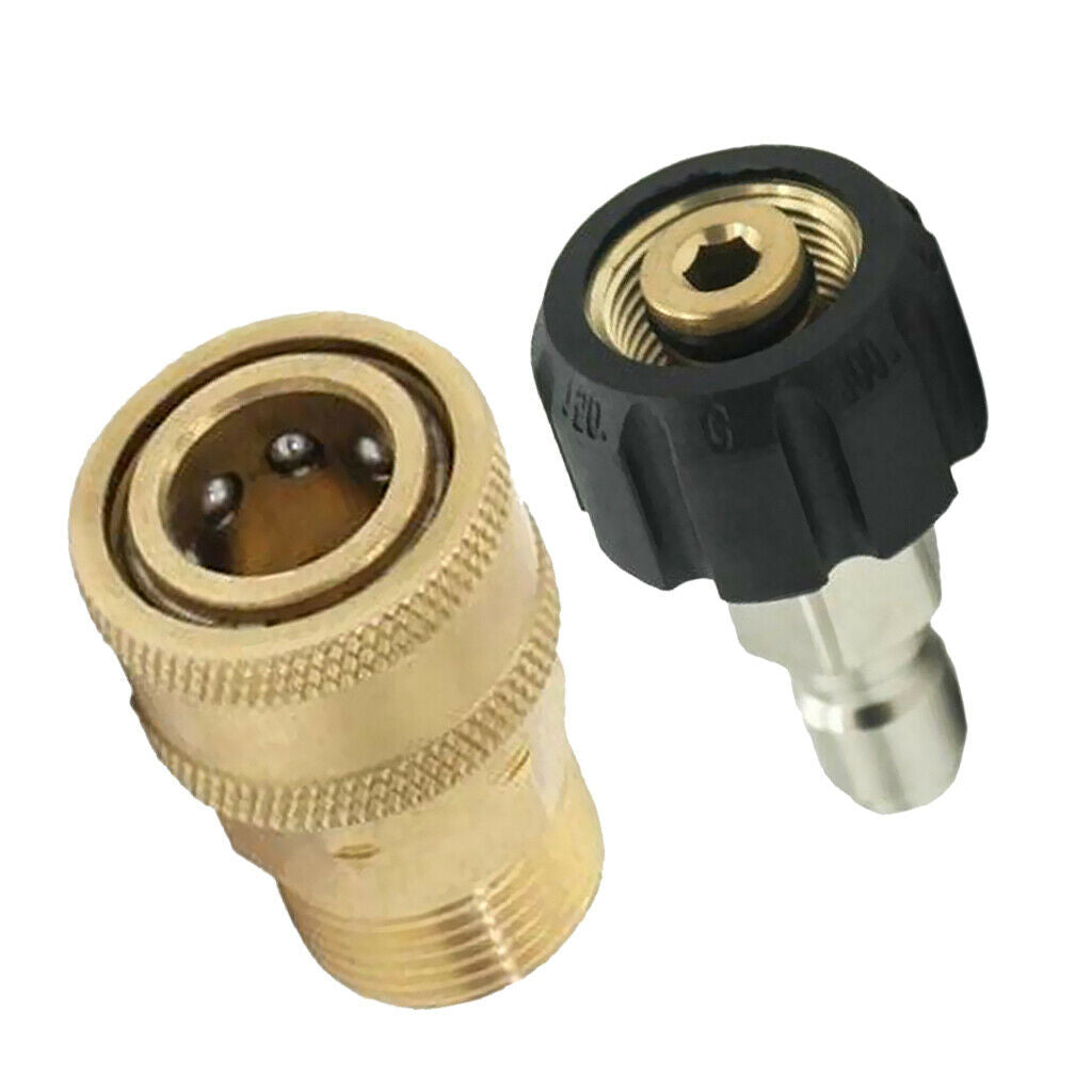 Set of 2 Pressure Washer Brass Quick Release Adapter M22/14 to 1/4'' Coupler