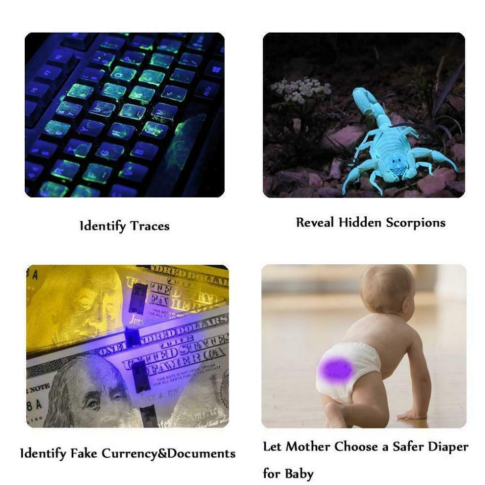 10W 365nm LED Violets Lights UV Flashlight Portable Torch Light for Bed Bug