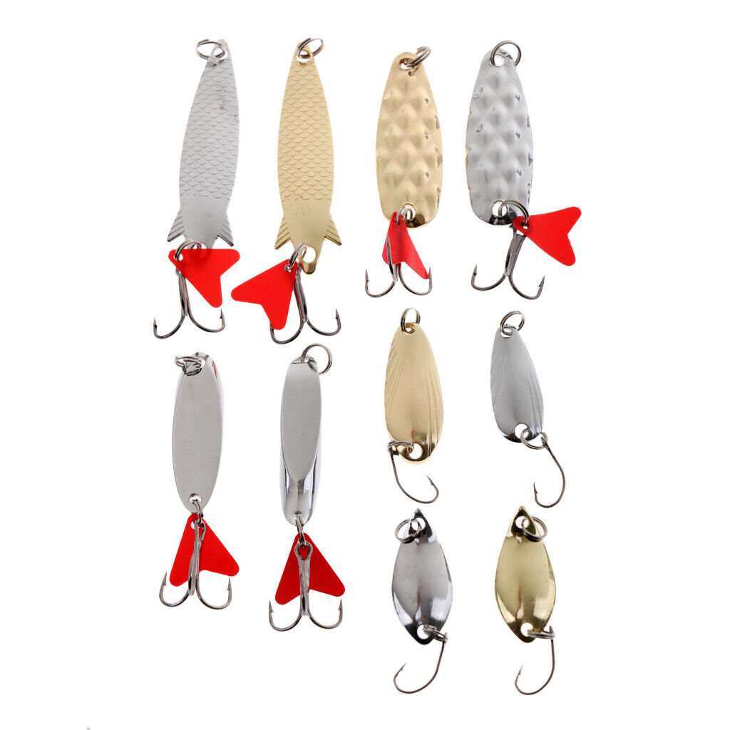 10Pc Hard Metal Fishing Spoons Bass Salmon Lure Bait with Hook Various Shape