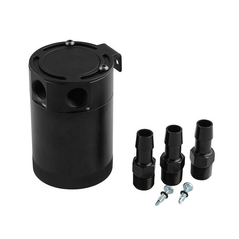 Aluminum Compact Baffled 3-Port Oil Catch Can Tank Reservoir Air-Oil Separator