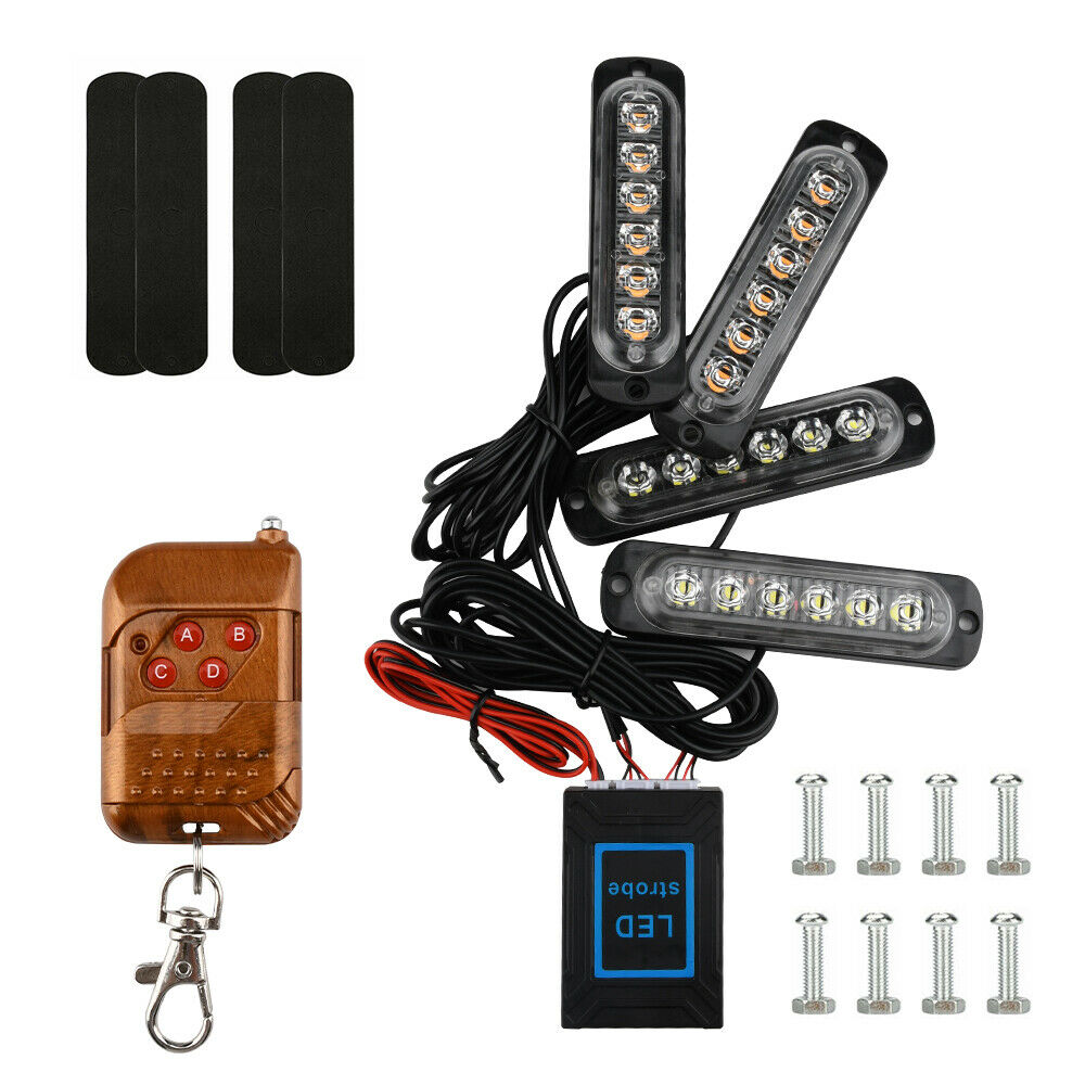4 6LED Car Truck Emergency Lamps Hazard Flash Strobe Warning Lights Amber/White