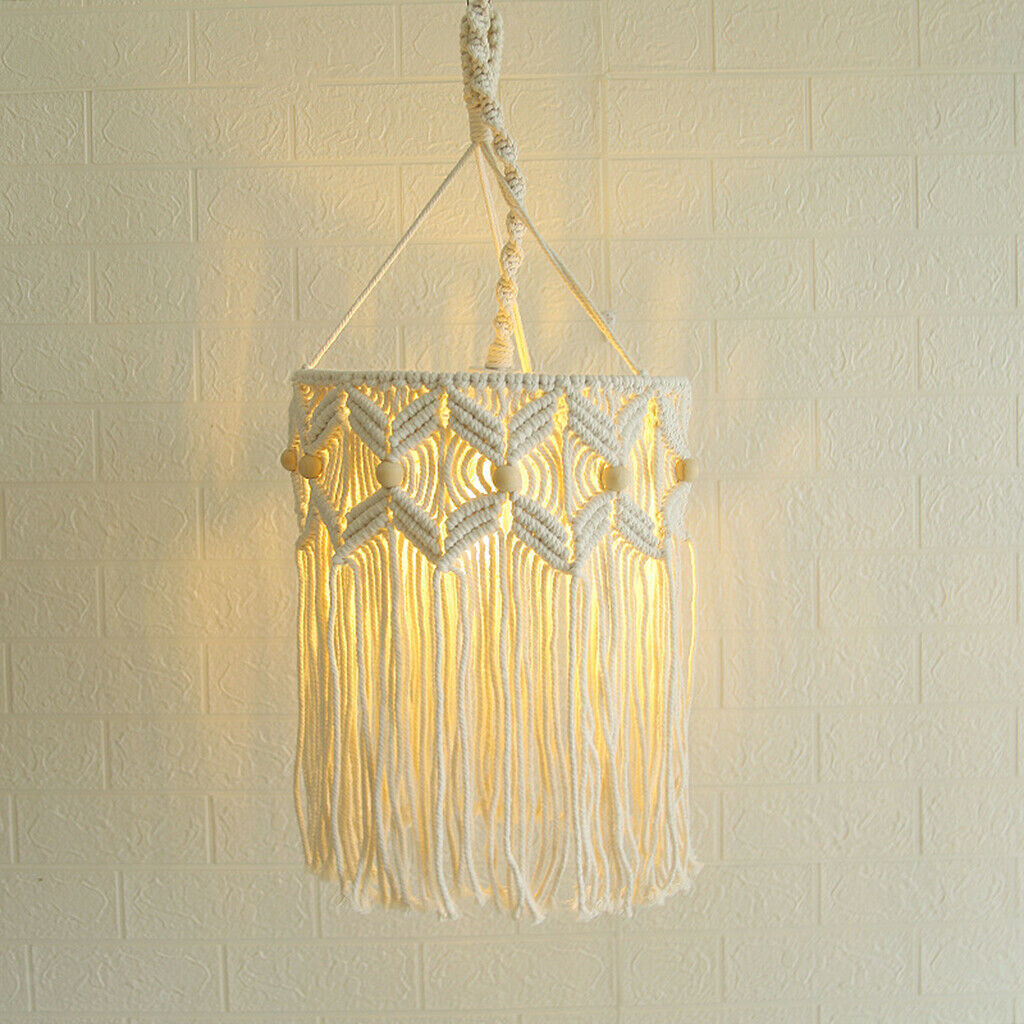 Macrame Lamp Shade Woven Boho Tassel Hanging Lampshade Cover Bedroom Decor
