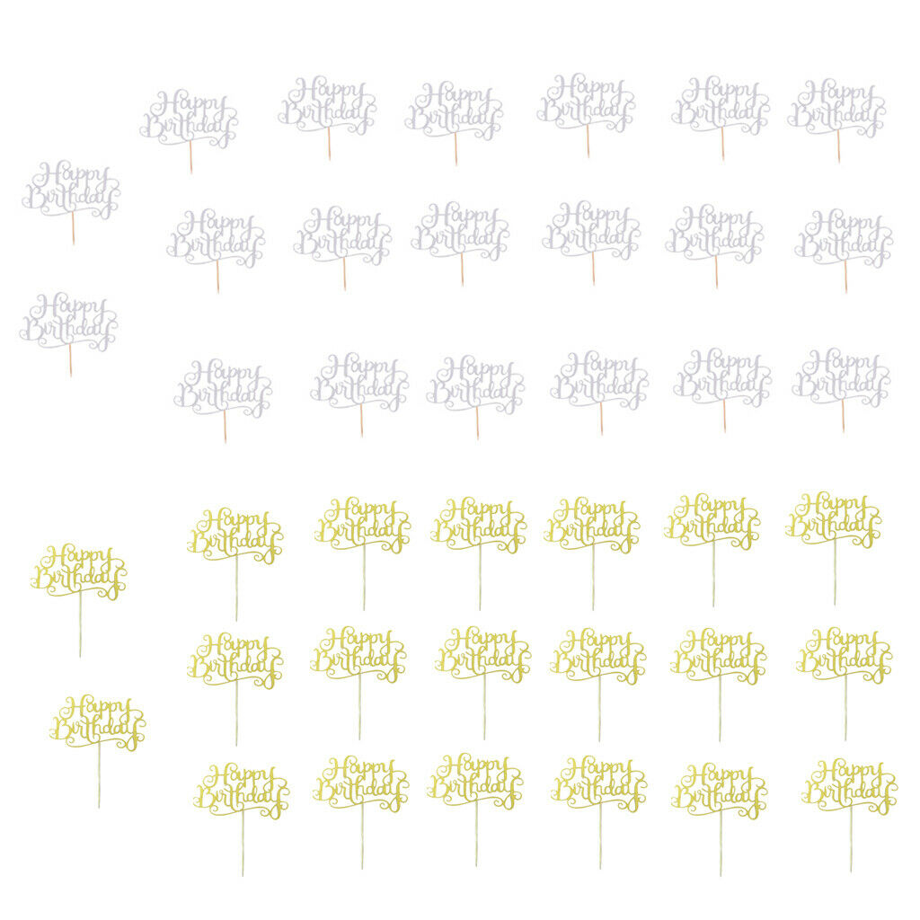 40 Pcs of Glitter Happy Birthday Cake Cupcake Topper Home Party