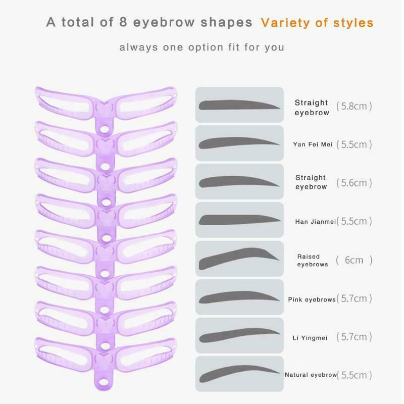 8 Styles Eyebrow Stencils with Handle Template Ruler Makeup DIY Shaping Tools