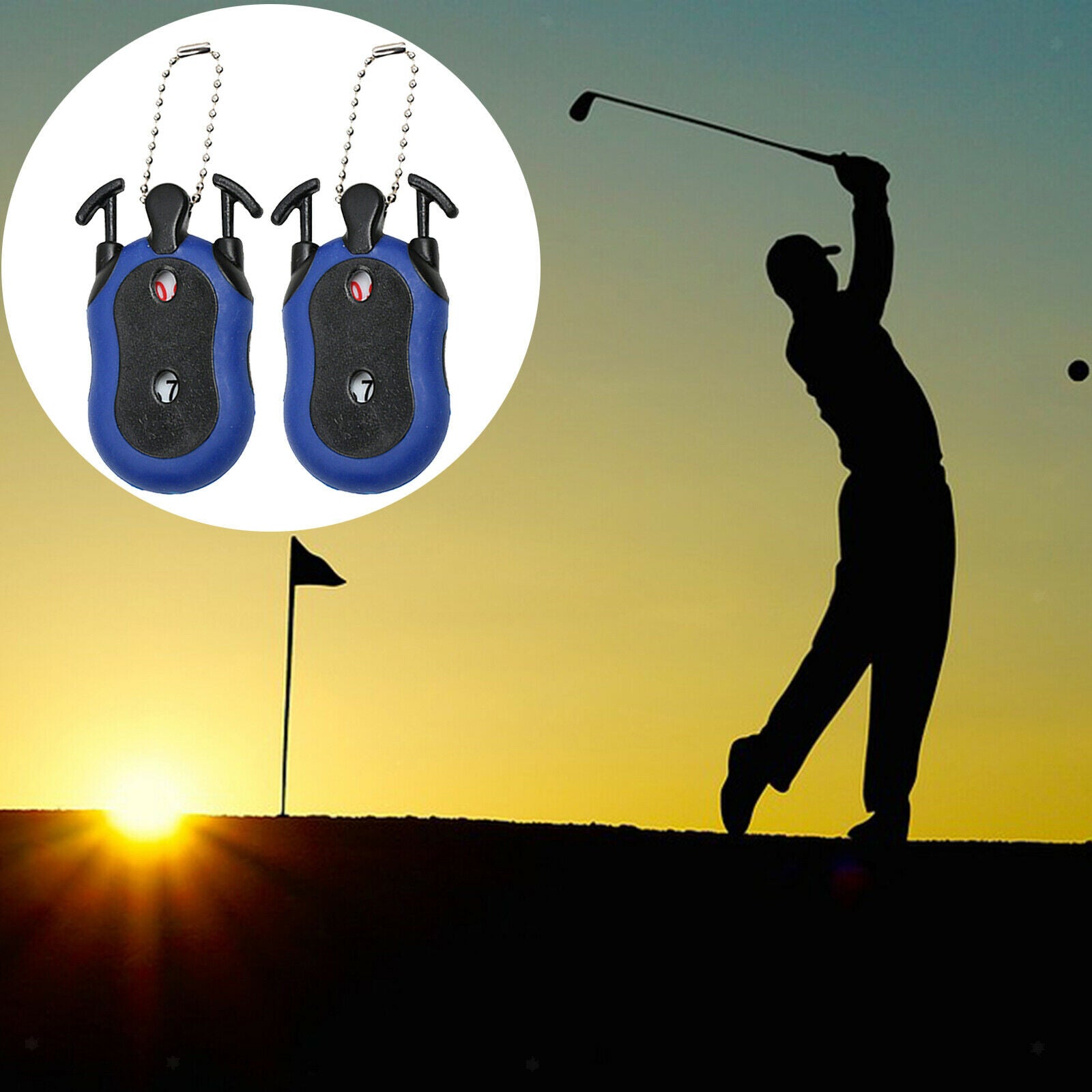 Pack of 2 Golf Score Counter Dual Dial Keeper Scorer Scoring Indicator Blue